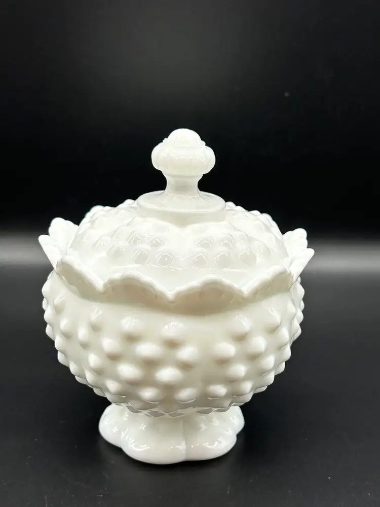 Vintage Fenton Hobnail Milk Glass Sugar Bowl