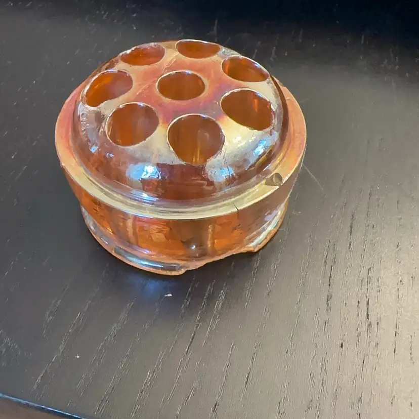 Chipped! Marigold Carnival Glass Flower Frog