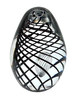Art Glass Egg Shaped Paperweight Bubble Black Swirl 2.75”