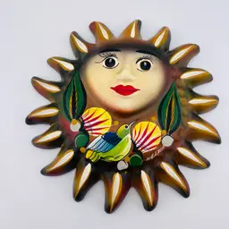 For The Porch Sitter 🎁 Vintage Ceramic Mexican Pottery Sun Wall Hanging 8.5”