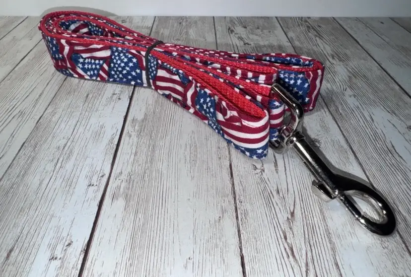 Dog Leash American Flag Print 4th Of July Large Handmade Heavy Duty NEW