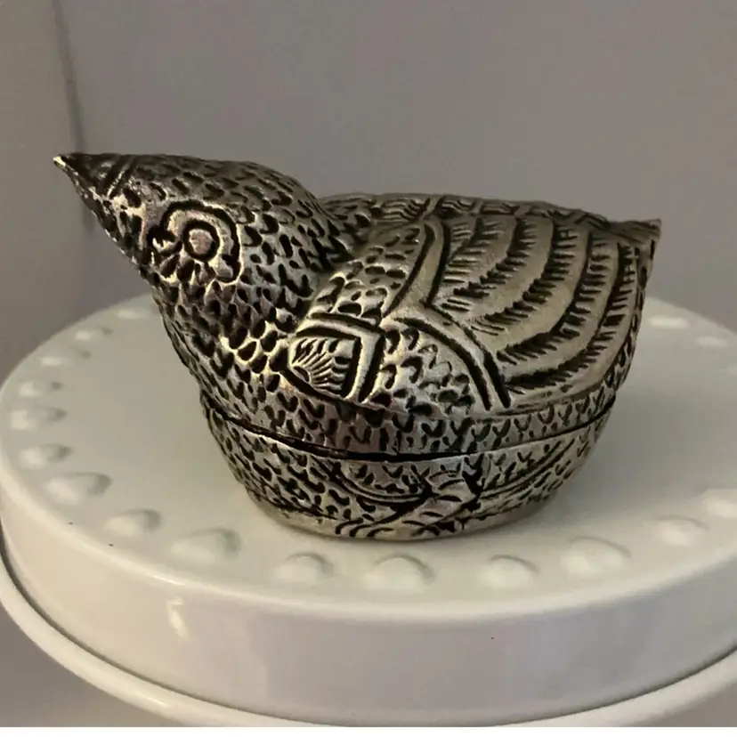 Chicken Chick Bird Trinket Box Metal Pewter? 2.5” x 1.5”