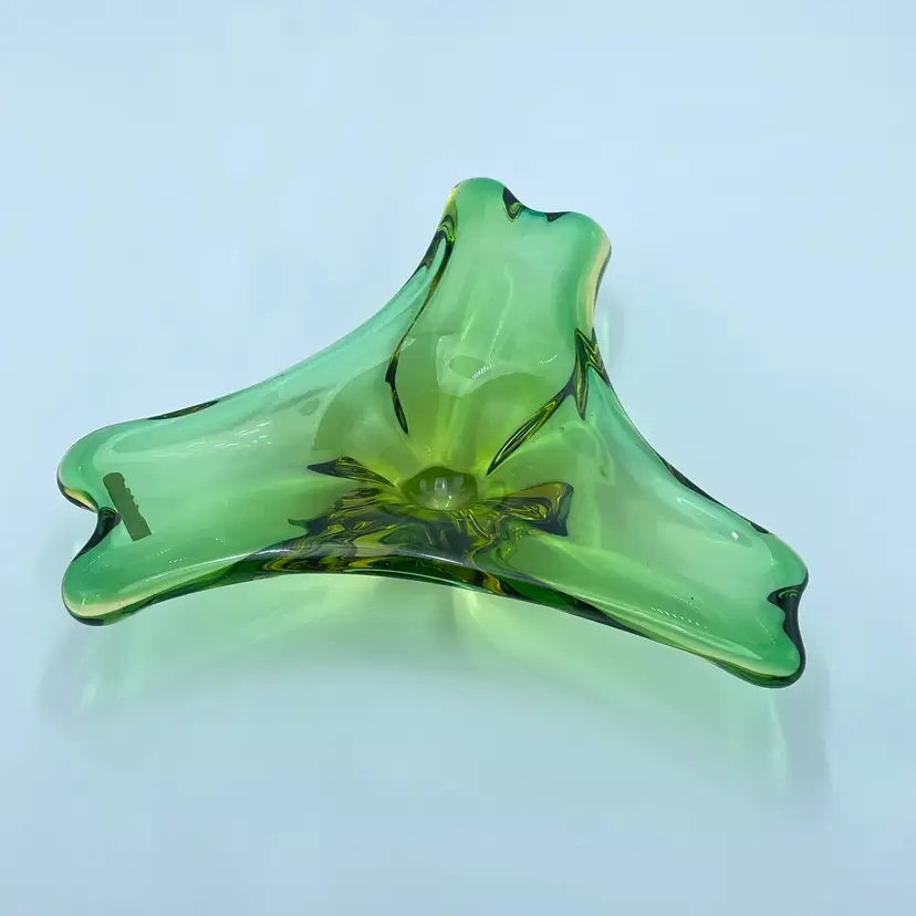 Murano Italy Art Glass Green Free Form Bowl Original Label