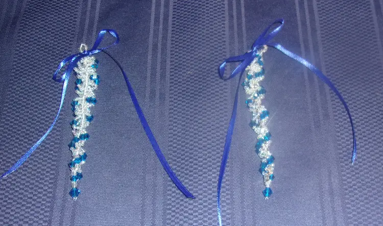 Handmade Beaded Crystal Icicle Ornaments Set of 12 Red Green Blue Brand New