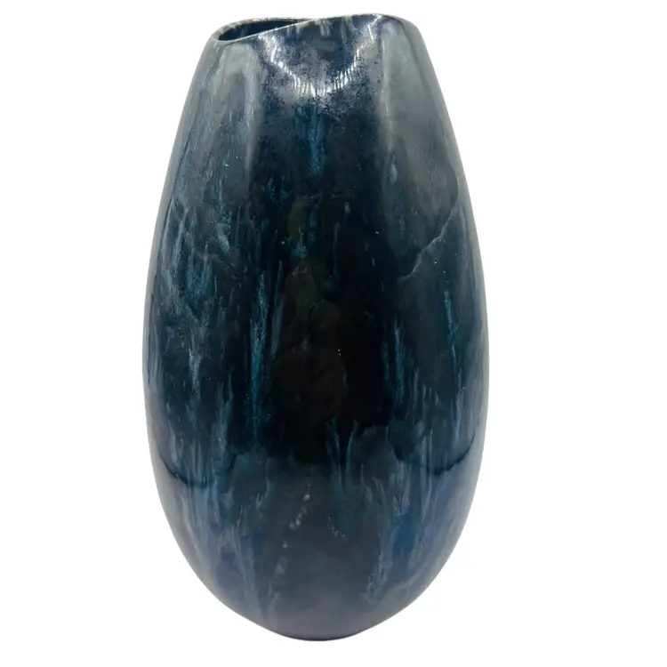 Gorgeous MCM Drip Blue Green Black Drip Glaze Vase Signed “Ceramics By Lucy Gifford” 7.5” Read Description