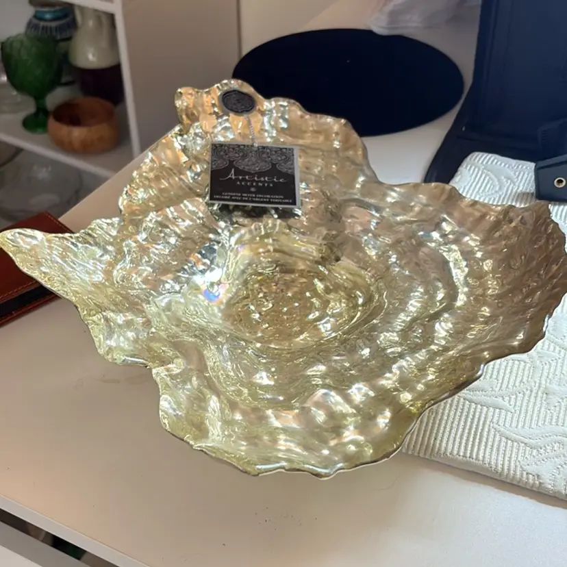 Artistic Accents- NWT Genuine Silver Accents - Metallic & Glass Dish
