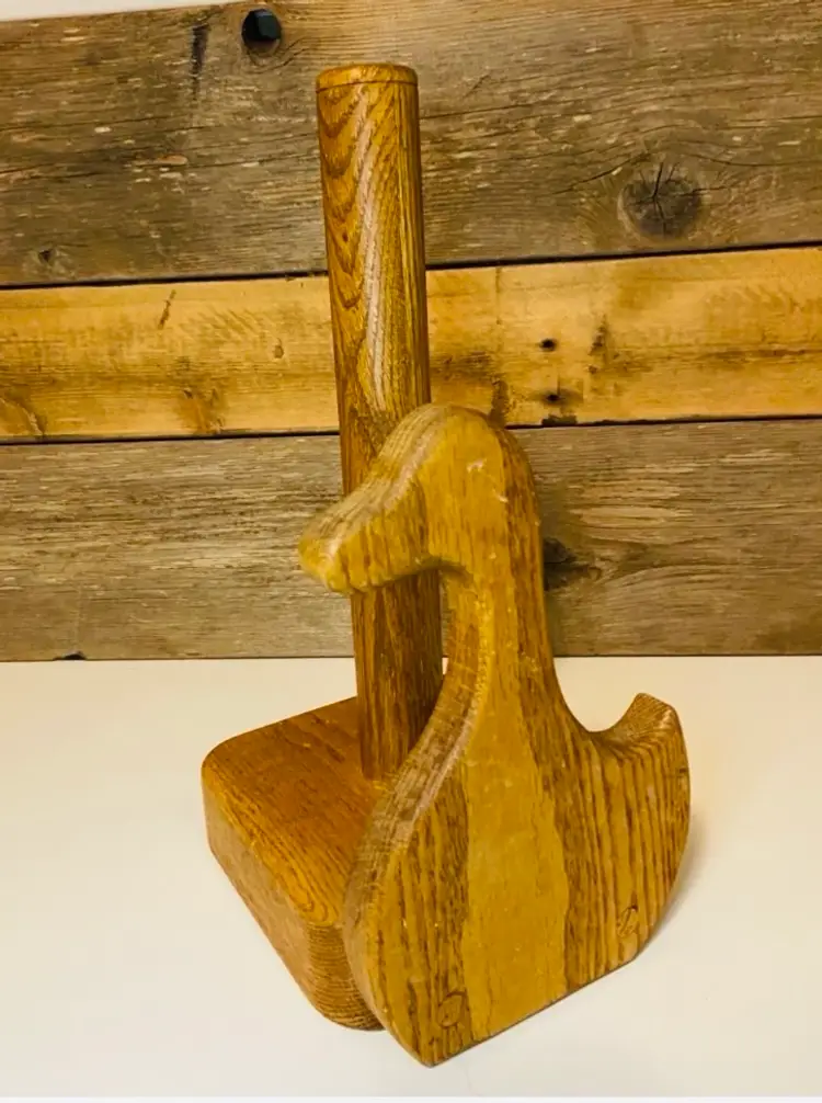 Vintage Wooden Standing Duck Paper Towel Holder Country Farmhouse Rustic CottageCore