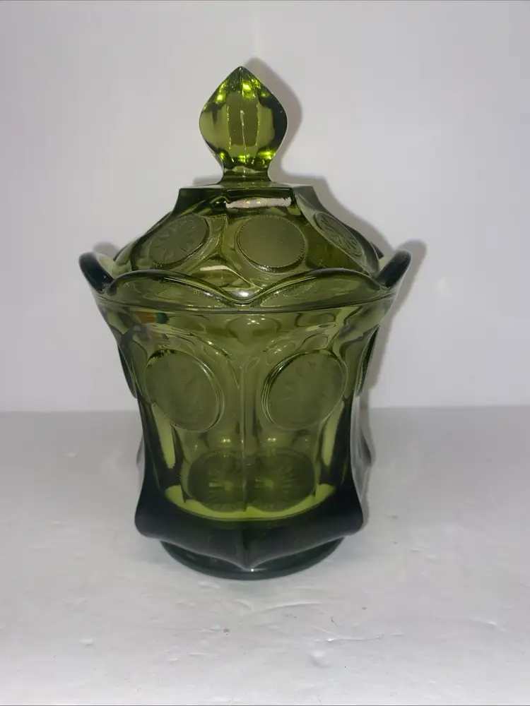 Fostoria Olive Green Coin Glass Candy Dish