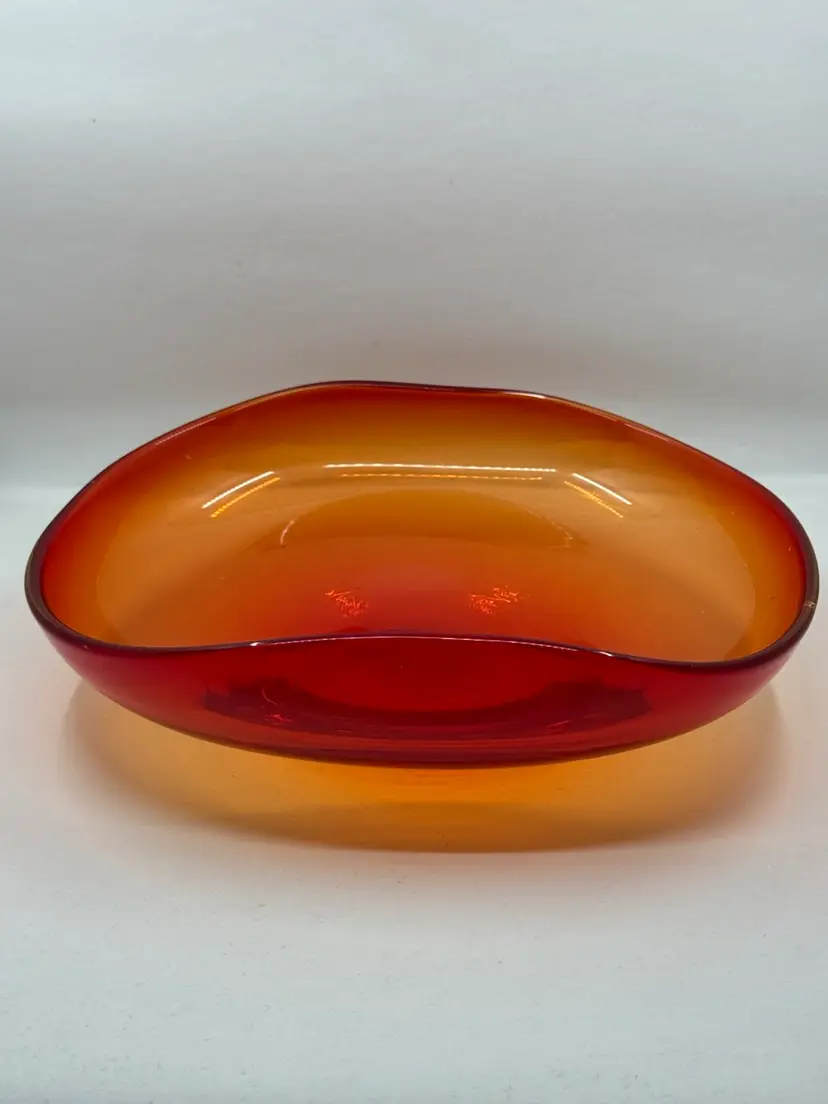 Persimmon Freeform Art Glass Bowl With Glowy Edges, 9.5”x 8”; Ships Alone