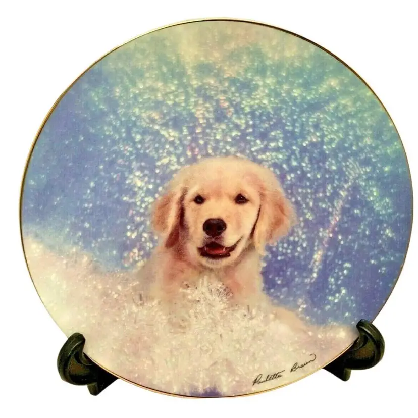 1995 Partytime Puppy Plate - Paulette Braun - Golden Puppy Portraits Collection