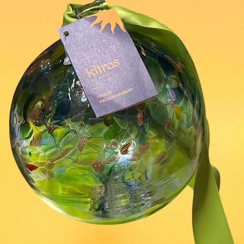 08c. Kitras Hand Crafted ART GLASS Ornament Ball 5" diameter W/Tag~ tree of encouragement