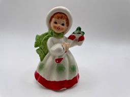 VTG LEFTON Japan 7698 Christmas Girl Figurine W/ Candy Cane Snowflake Dress