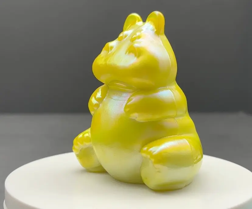 Mosser Glass Fenton Mold Dandelion Yellow Carnival Glass Hippo *GLOWS*