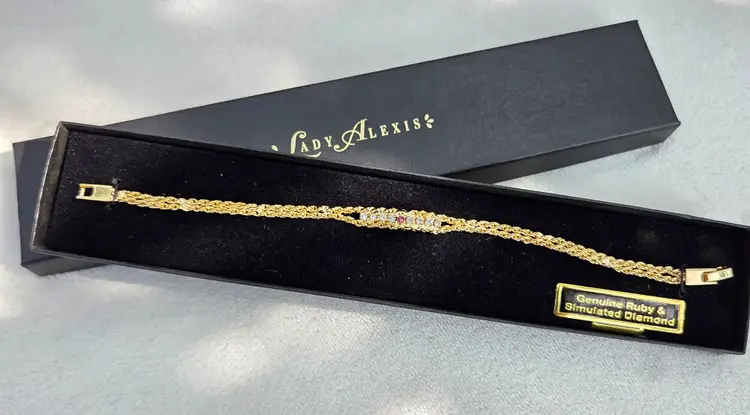 NOS Vintage Lady Alexis Genuine Ruby & Simulated Diamond Bracelet 8" NIB