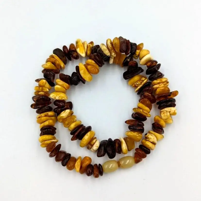 Baltic Amber Necklace Vintage Polished Big Chips Multicolor Vintage Barrel Clasp