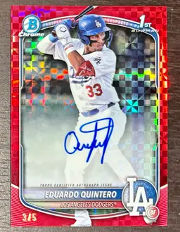 2025 Bowman Eduardo Quintero 1st Chrome Red X-Fractor Auto /5 Los Angeles Dodgers