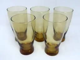 Amber Glass Libbey Pint Glasses: Set of 5 Mid-Century Modern Beer Tumblers (0236-25)