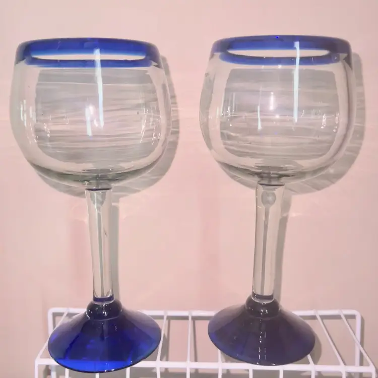 Mexican Hand Blown Wine/Margarita Glasses- Set of 2