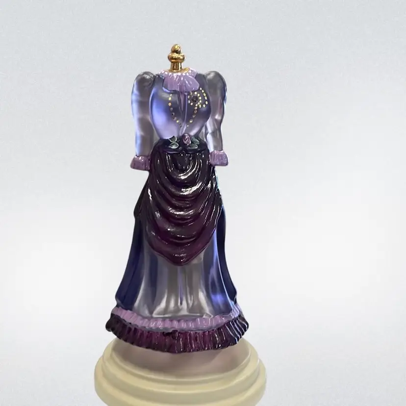 Fenton Amethyst Art Glass Dress Figurine, 22K Gold Hand-Painted, Signed