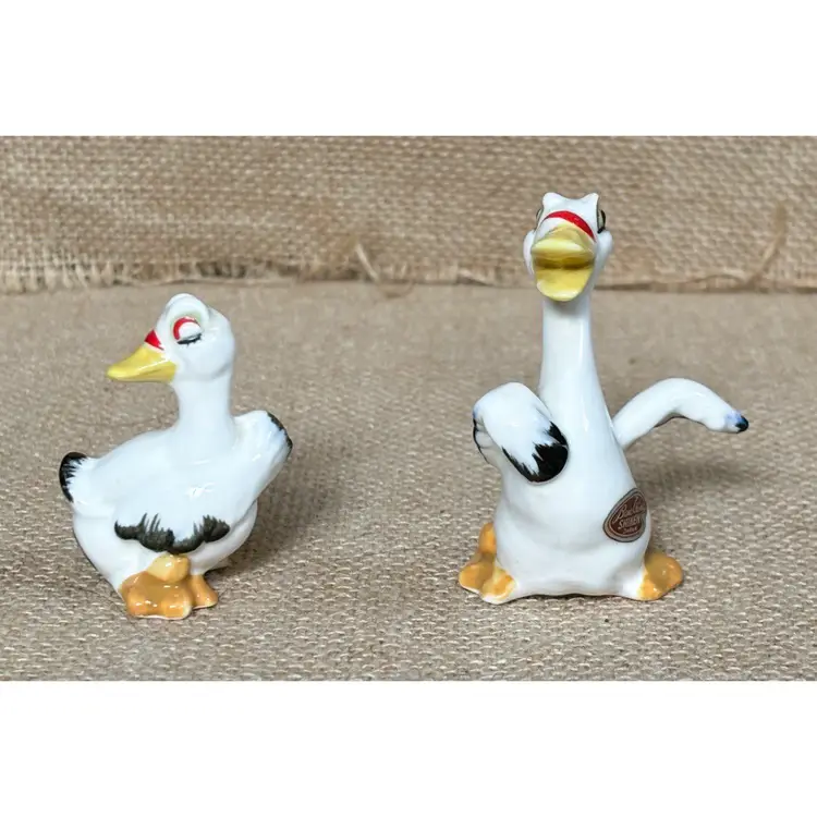 Vintage Shiken Duck Figurine Set Bone China Whimsical Kitsch Farmhouse Farm Core