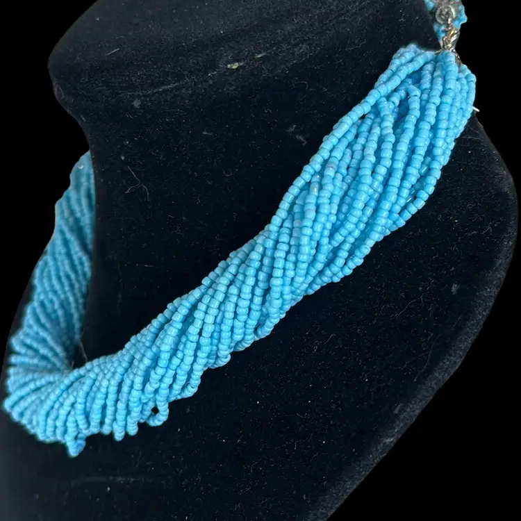 Multi- Strand  Aqua Blue Colored Seed Bead Necklace