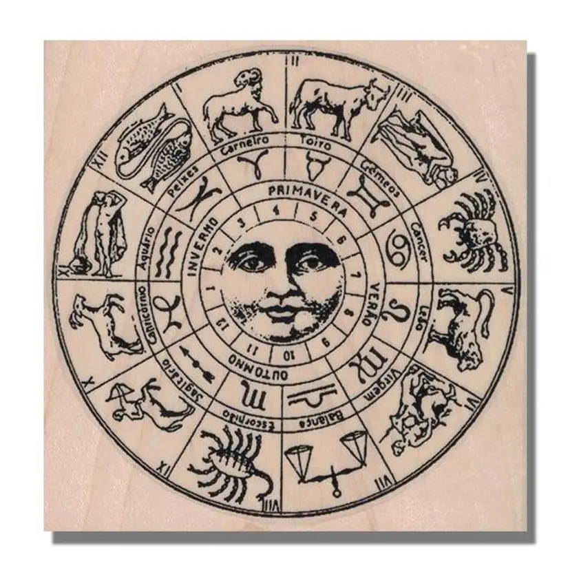 Zodiac Wheel Rubber Stamp