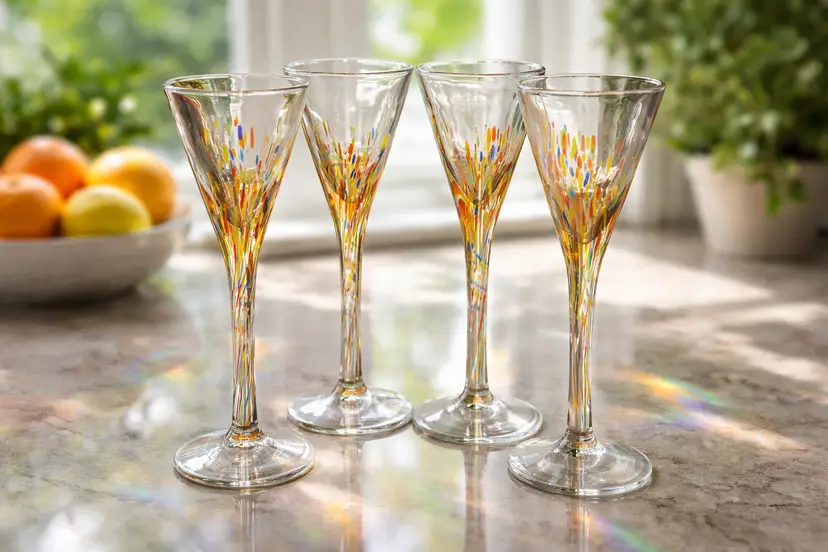 Set of 4 Mexican Handblown Confetti Glasses
