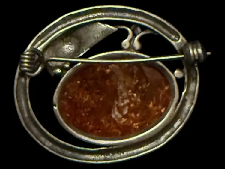 Sterling Silver and Amber Brooch 1.25”