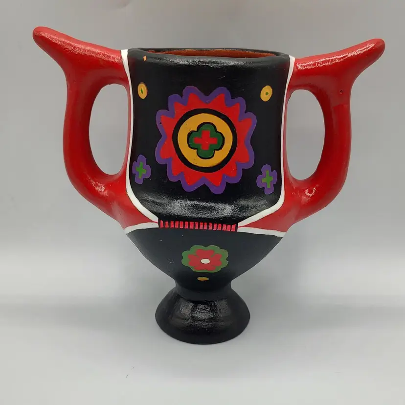 Double Handle Hand Crafted Red Wear Pottery Vase