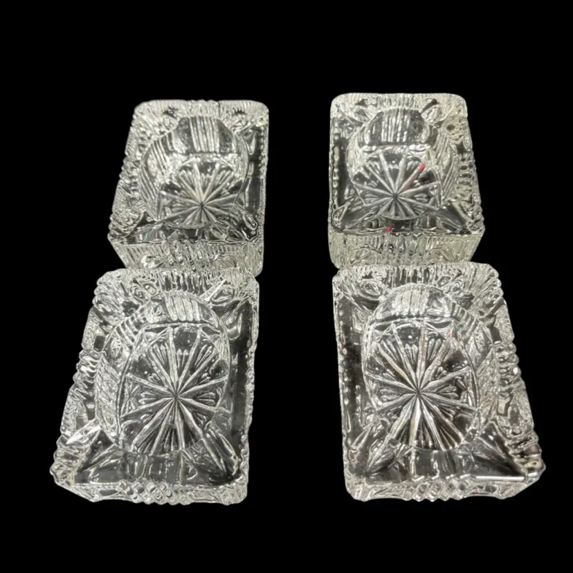 Mid Century Cut Glass 4 Ash Trays-Czech Republic