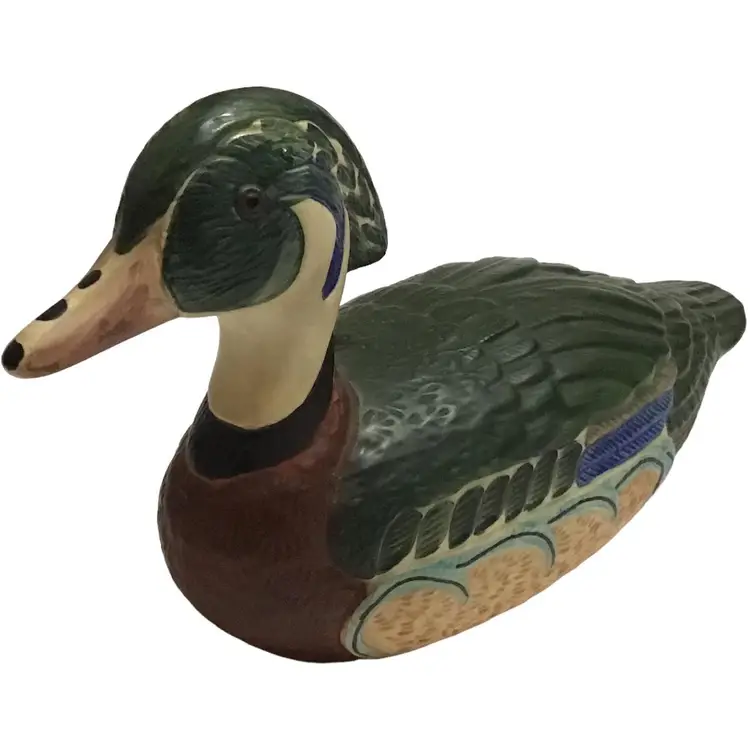 Vintage Weiss Porcelain Duck Decoy Hand painted Made in Brazil 13” Farmhouse