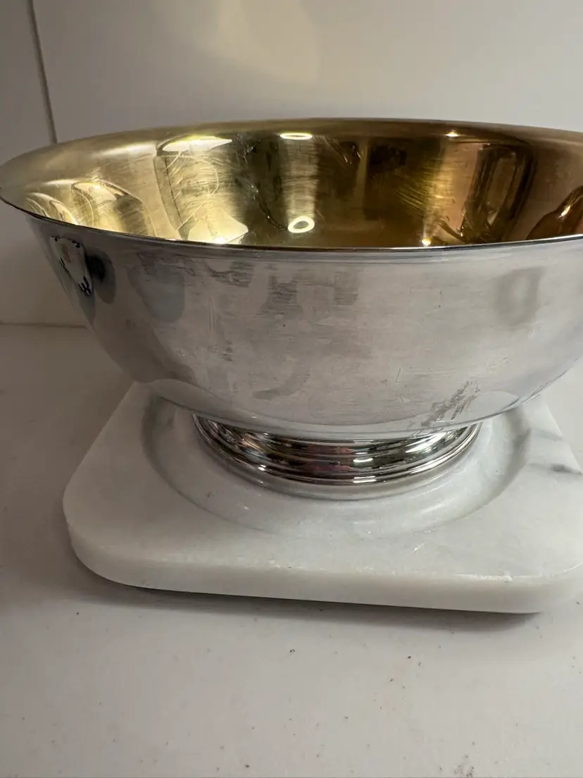 Late 20th Century Gump’s San Francisco Stainless Steel Bowl With Golden Interior