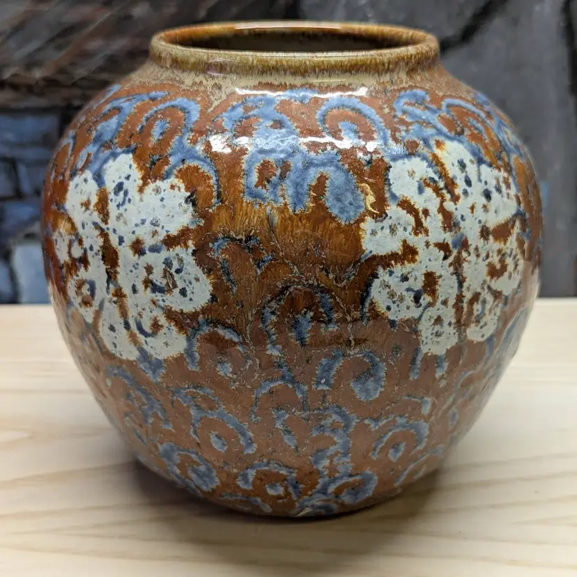 Mikael Carstanjen Vintage Pottery Vase Flowers Pot Studio Art 7" Tall Signed Texture Blue Brown Glaze