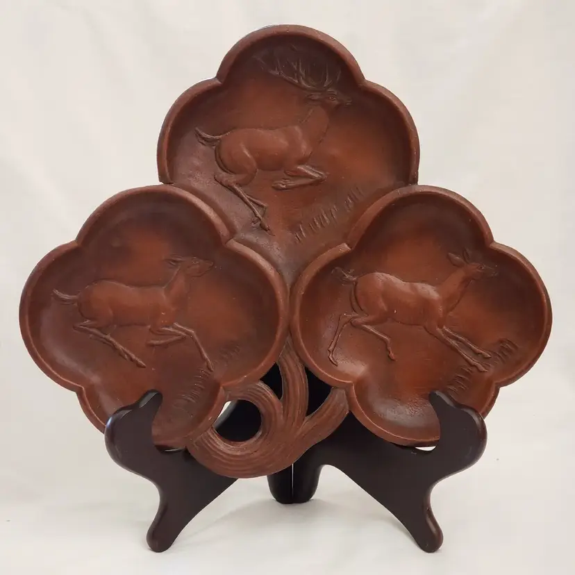 Deer 3 Section Platter Decoration Cloverleaf Design READ DESCRIPTION