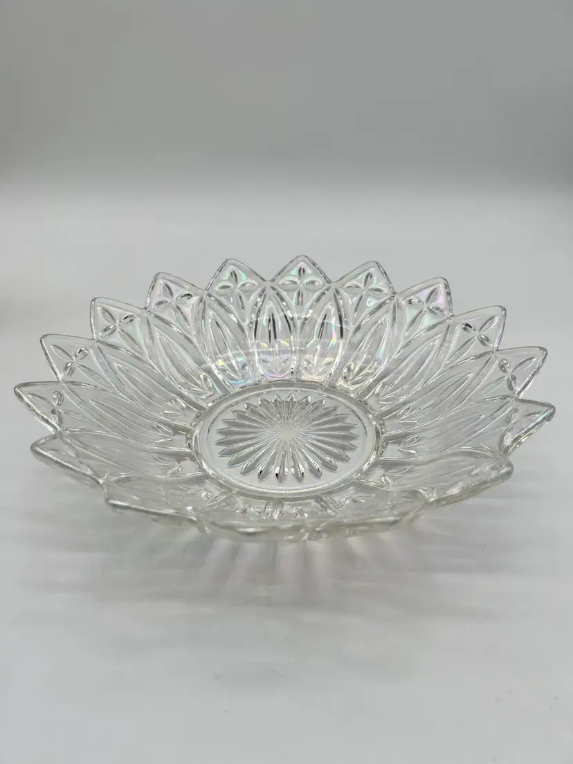 Vintage Federal Glass Iridescent Clear Petal Bowl