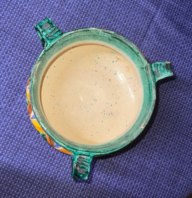 Italian Sgraffito Majolica Three-handle Planter - Made in Italy 8” diameter