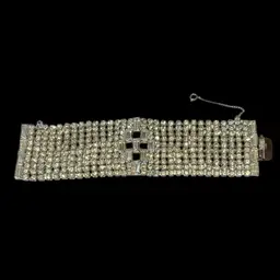 Absolutely Stunning Sparkler - 1950s Vintage Silvertone Rhinestone Statement  Bracelet Baguettes, Square & Round Cut 7”X2”