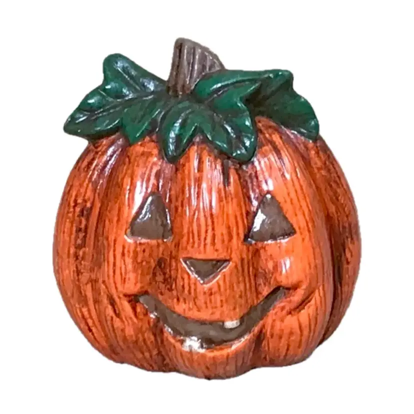 Orange Jack O Lantern Pumpkin Figurine Handmade Ceramic Halloween Kitsch Harvest