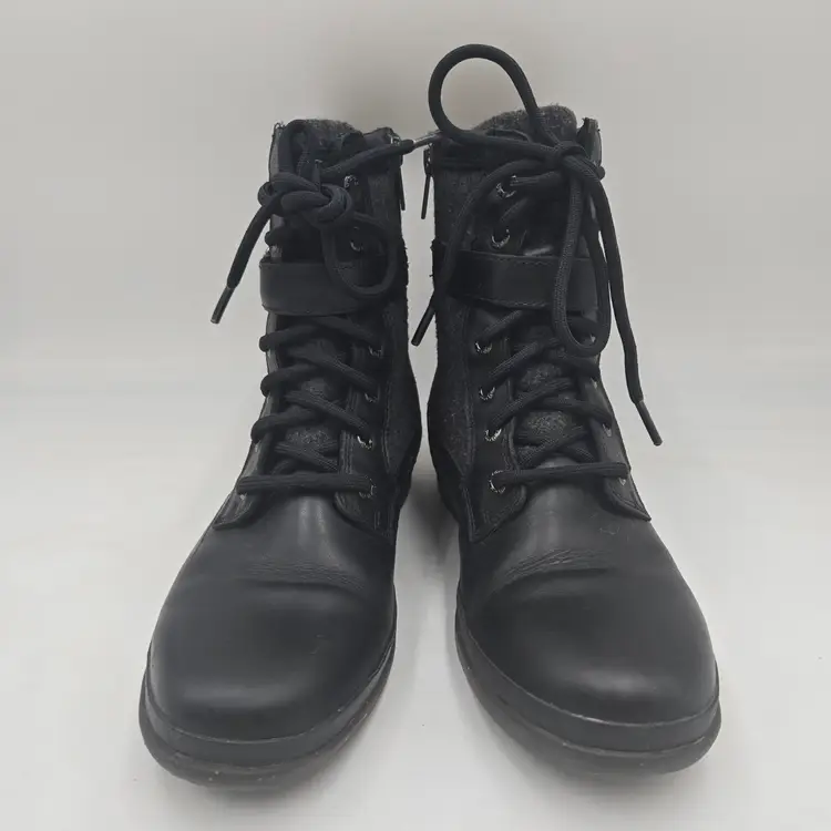 UGG Kesey Boots Womens Black Leather Sz 7 Lace Up Zip Waterproof Bootie 1005264