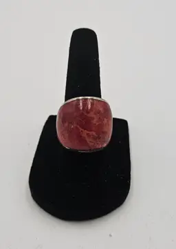 #AZ3 BBJ Red Sponge Coral Rhodium over Sterling Ring Thailand