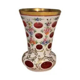 #01 - White And Cranberry Bohemian Overlay Vase 5.5”