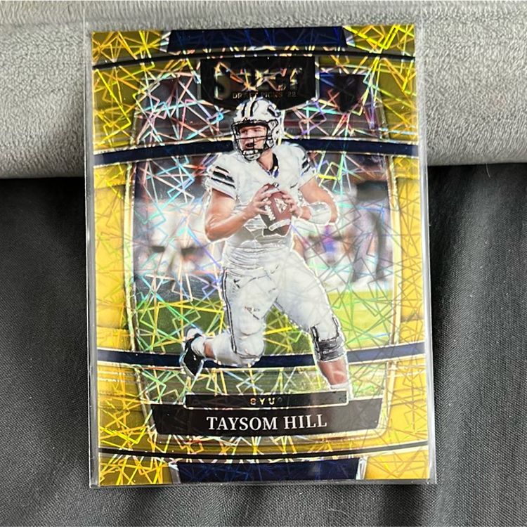 2022 Panini Select Draft Picks #97 Taysom Hill Concourse Gold Lazer Prizm BYU