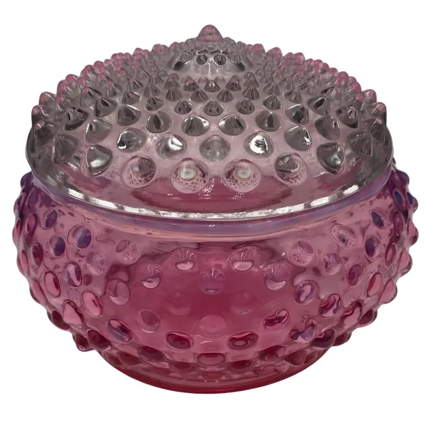 Vintage Fenton Hobnail Cranberry Opalescent Puff (Powder) Jar w/Lid