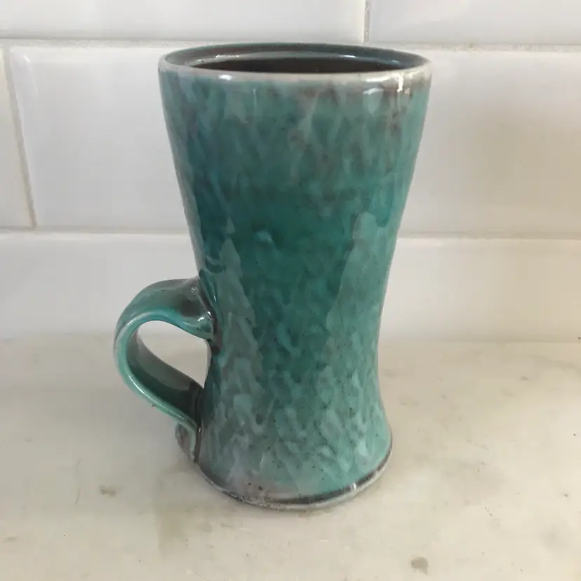 Handmade Pottery Mug Or Bud Vase Green And Brown Glaze Signed