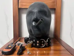 "Controller" Latex Collar Mask with Gag & Latex Nose Tubes