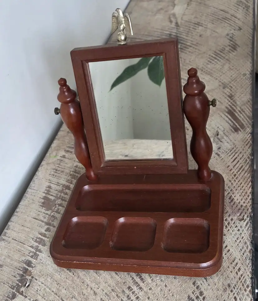 Vintage Wood Shaving Vanity Mirror With Eagle
