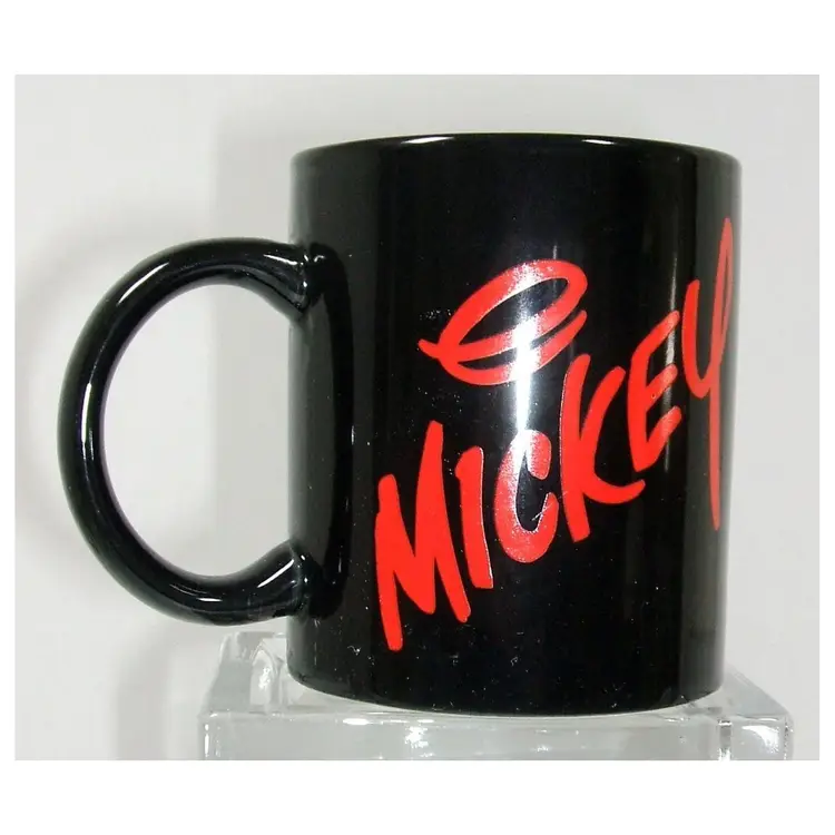 Disney Classic Mickey Mouse Coffee Tea Mug Cup in Black with Color outline and Name