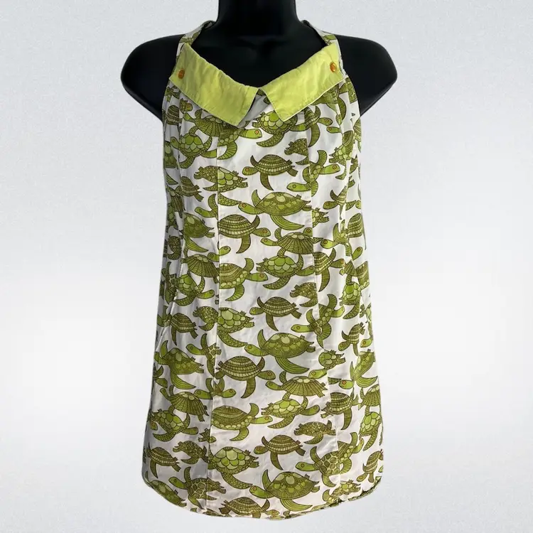 Lime Green Sea Turtle Button Collar Apron Pockets Kitsch N Glam
