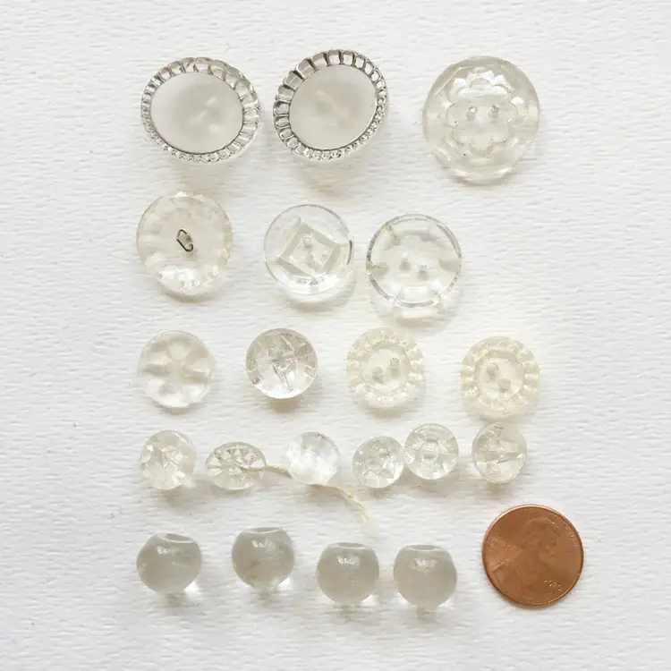 Vintage Round Clear Glass Faceted Dome Assorted Buttons Lot of 20