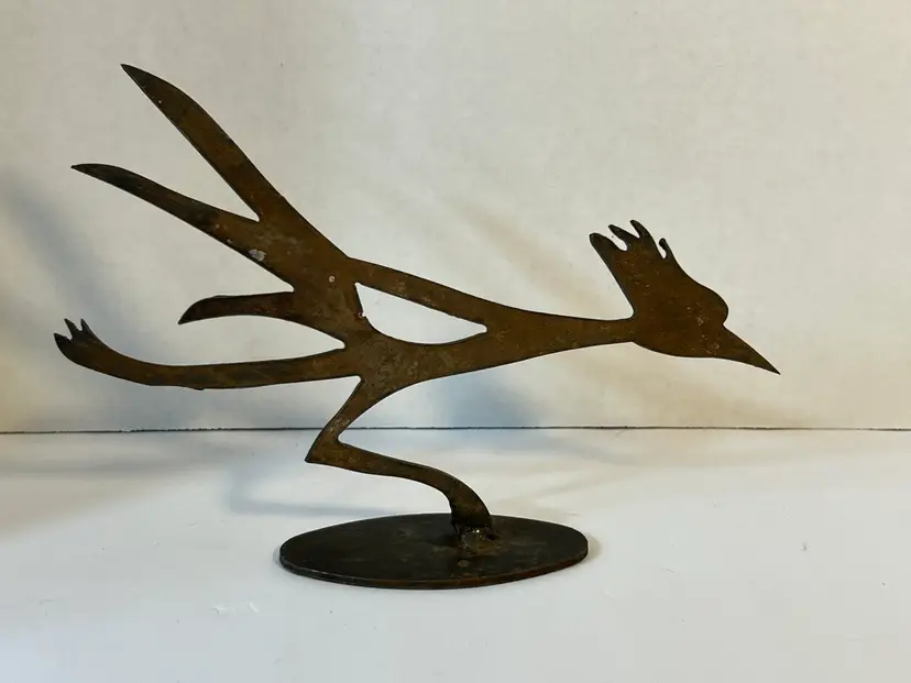 Brutalist Crude Metal Roadrunner Sculpture Running Bird Man Cave Art